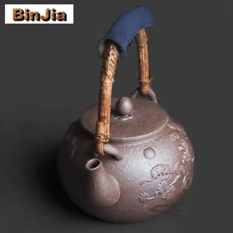 1500ml Crude Pottery Hoop Handle Boiling Water Kettle Large Capacity Tea Making Pot Flower Tea Kettle Tableware Accessories Gift