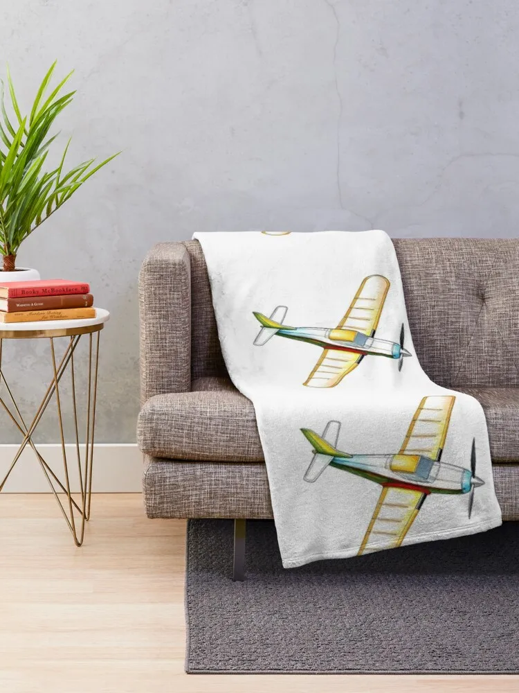 Propeller airplane in cartoon illustration style Throw Blanket Plaid For Sofa Thin Weighted Beach Blankets