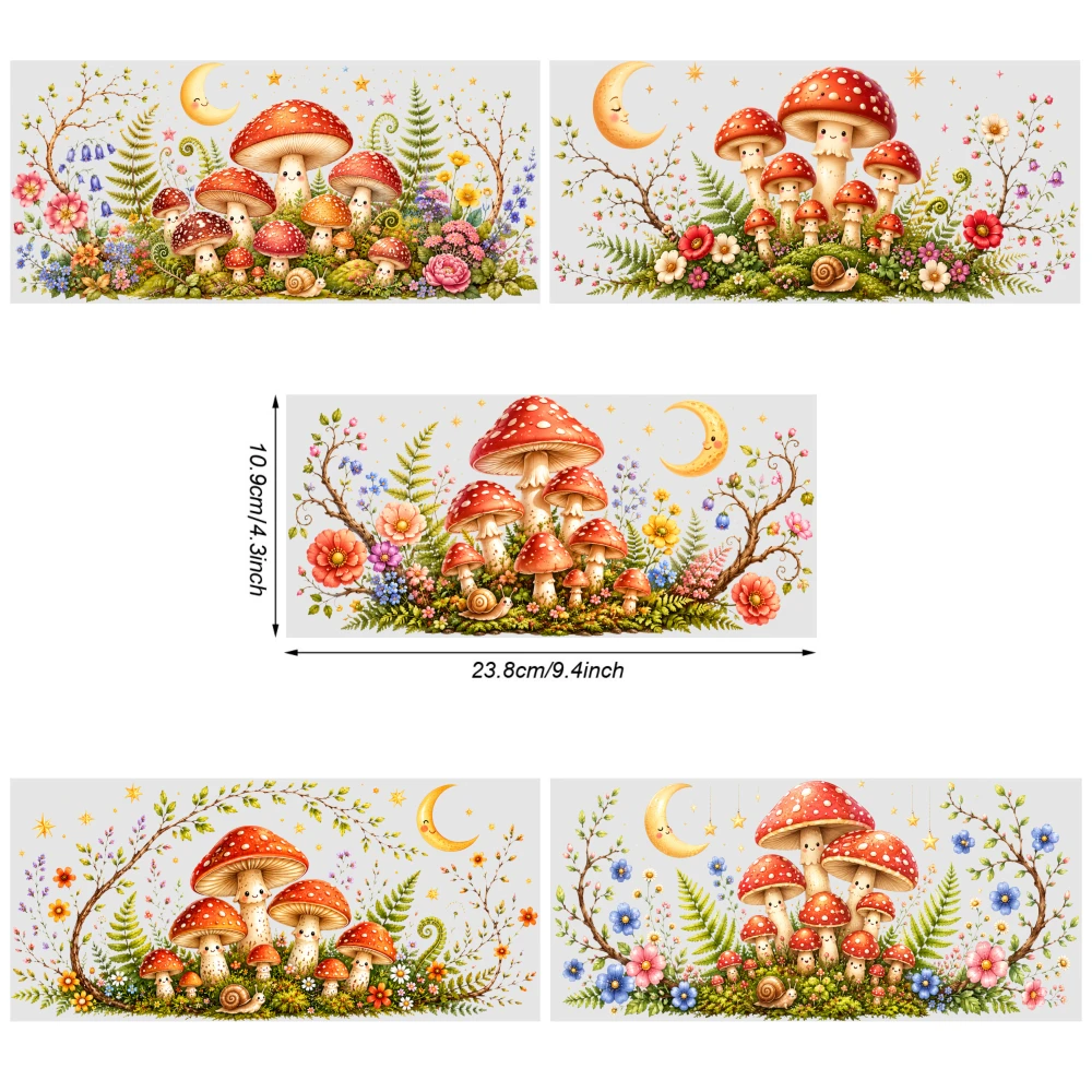 5 Sheets Mushroom Fairy Garden UV DTF Stickers DIY Water Bottle Glass Mug Decoration Gift Suitable for 16 oz Glass
