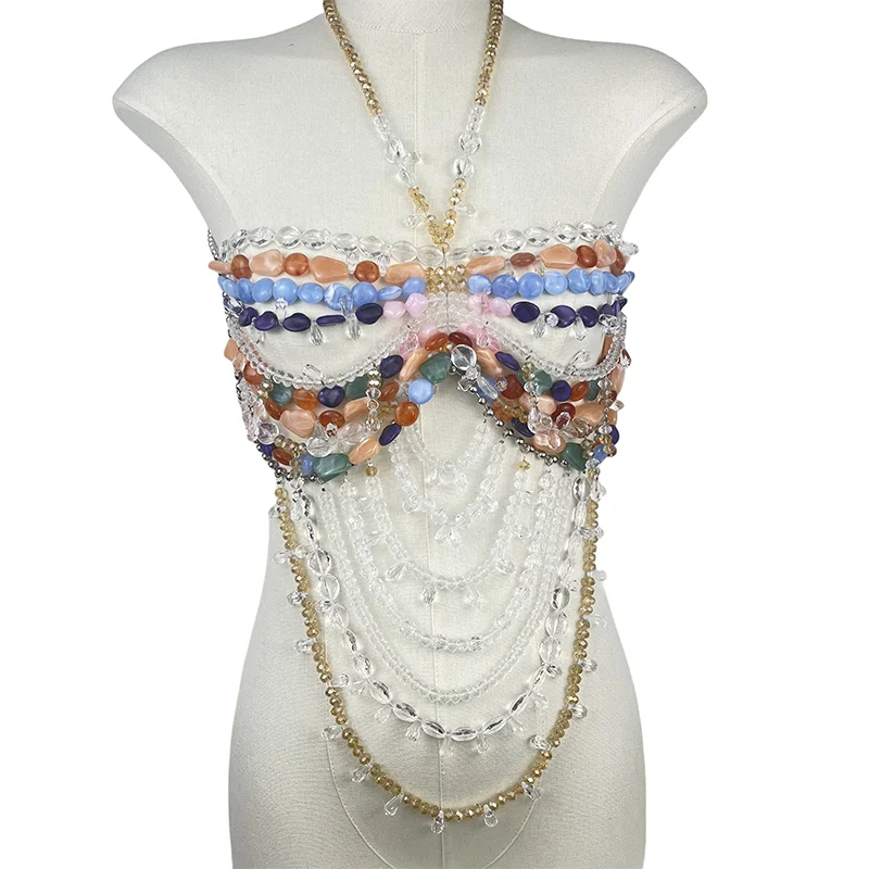 

Spicy Girl Colored Gemstone Body Chain Necklace With Backless Multi-Layer Chest Chain Bohemian Swimwear Outerwear Sexy Tank Top