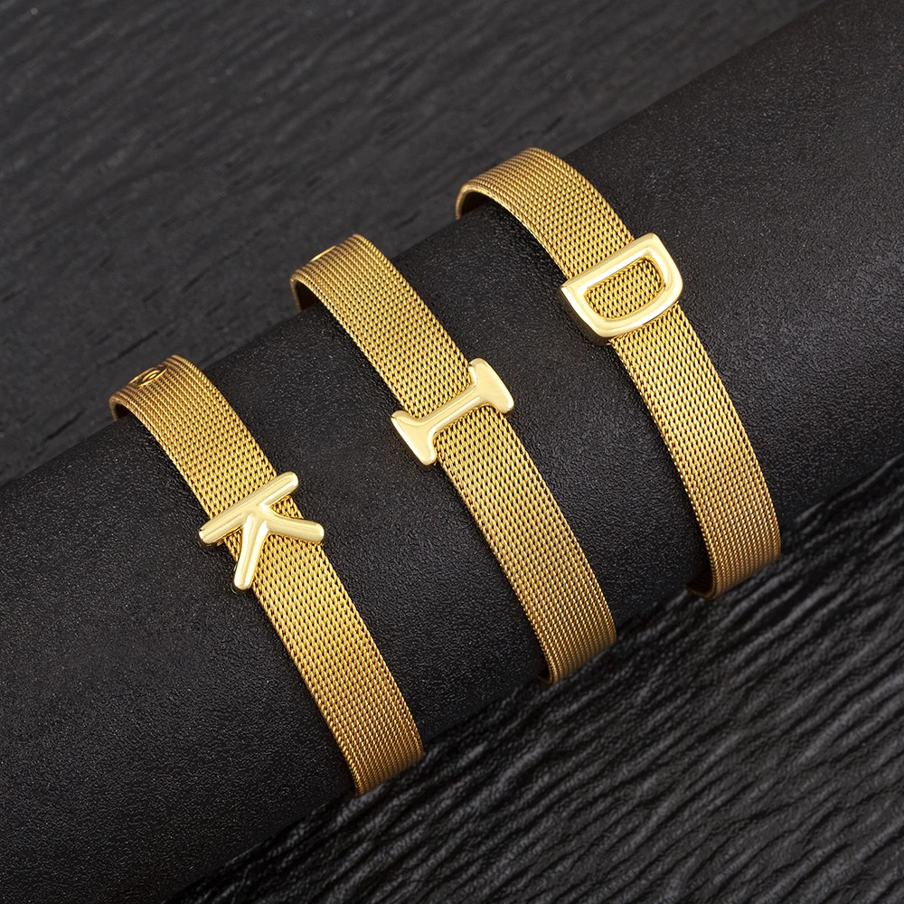 AIBEF Fashion A-Z 26 Letters Charm Adjustable Bangle Family Name Alphabet For Women Men Width Watch Belt Bracelet Jewelry Gifts