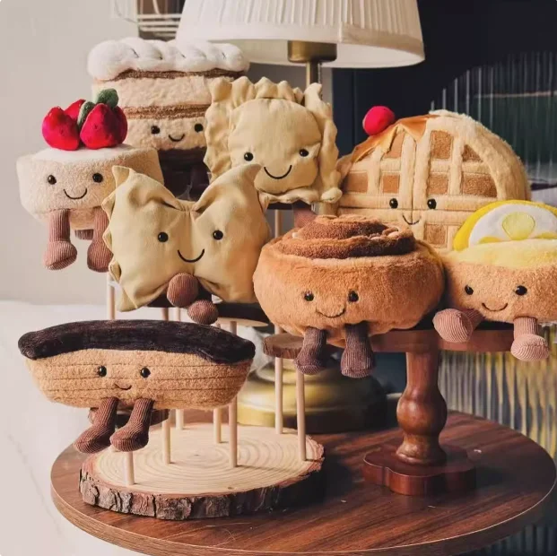 Plush Food Toys Waffle Pancake Cinnamon Roll Lemon Tart Puff Stuffed Doll Cute Kawaii Plush Toy Kids Birthday Gift