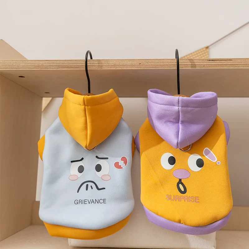 

Winter Puppy Sweatshirt Small to Medium Dog Thin Fleece Warm Hoodie with Leash Teddy Two-Leg Pullover