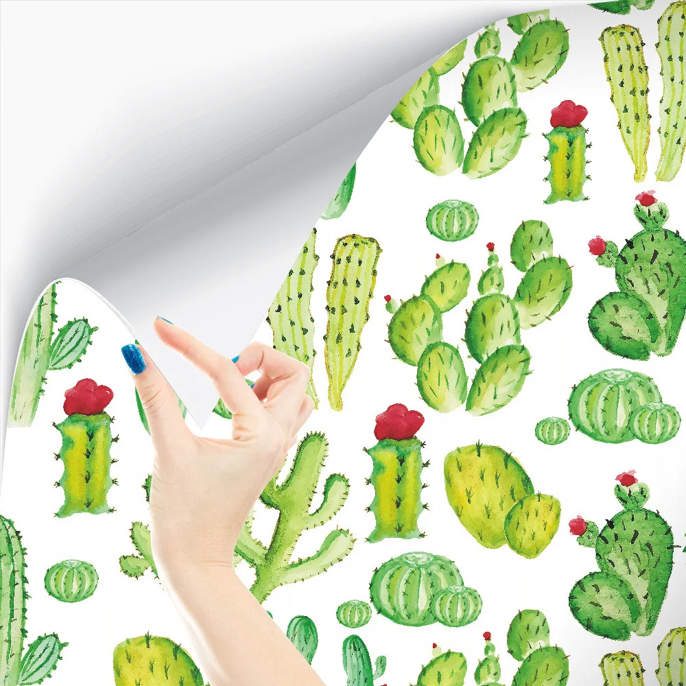 

Peel and Stick Wallpaper Boho Cactus Removable Wallpaper Floral Wallpaper Self Adhesive Wallpaper for Bedroom Cabinet Wall Deor