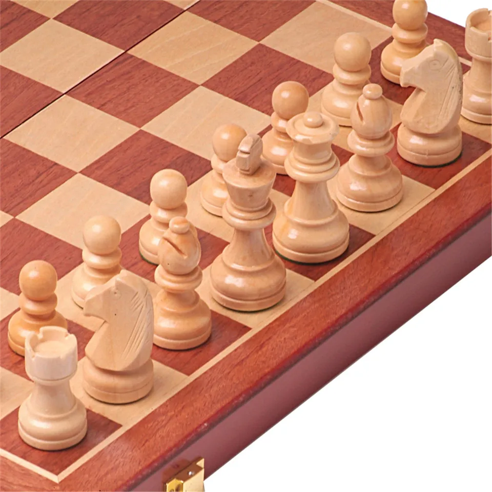 Wooden Chess Set, International Chess Game, Wooden Foldable Chessboard, King Height 75mm Chess Pieces, Family Table Board Game