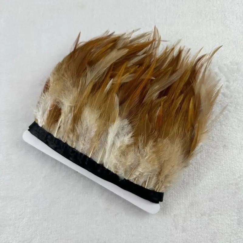 Wholsale 10Meters/lot Natural Brwon Red BlackChicken Cock Rooster Tail Feather Fringe feather trimming for Clothes Decorations