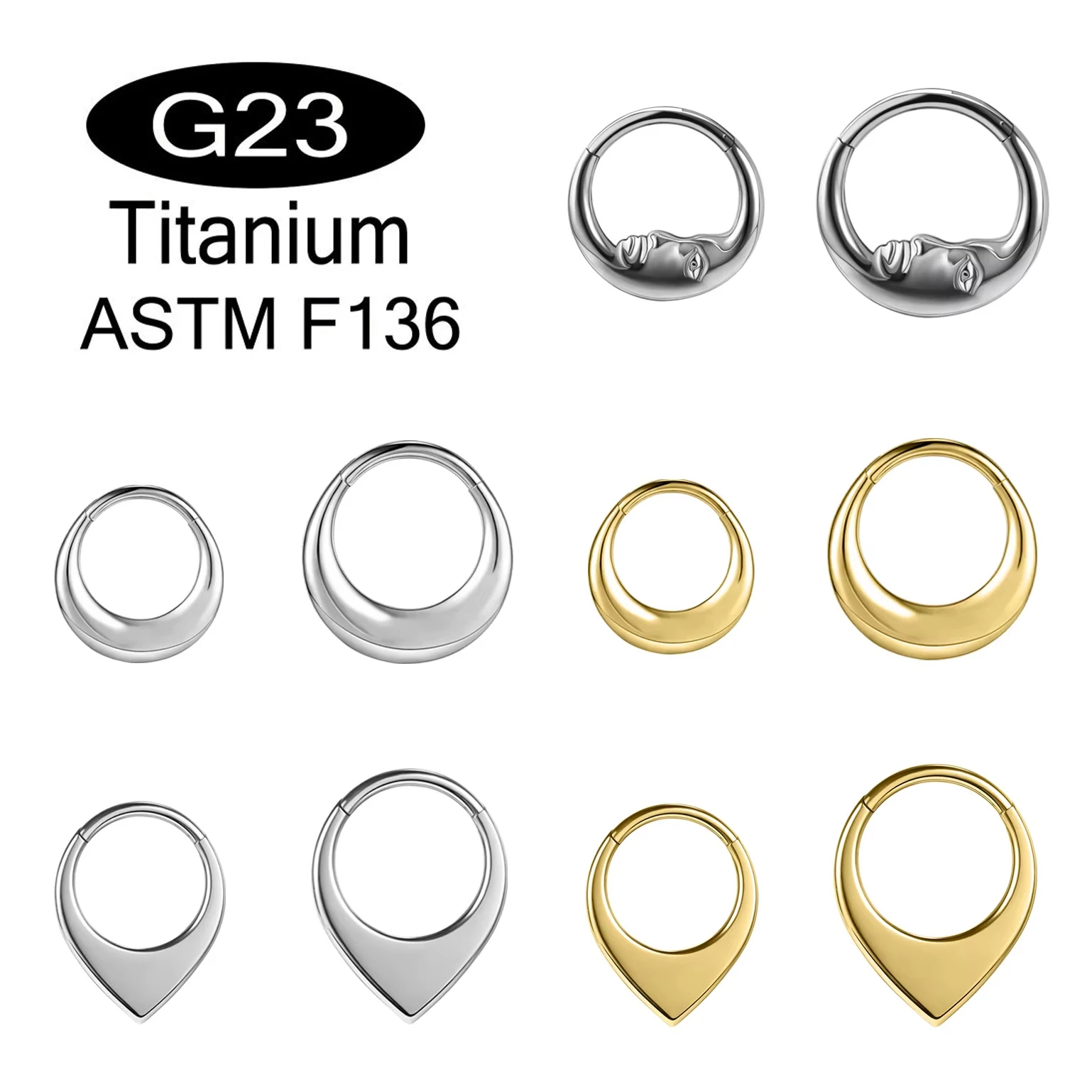 1PC G23 Titanium Septum Nose Rings for Women Girls Silvery Golden Color Nose Piercing Closed Loop Body Jewelry 16G