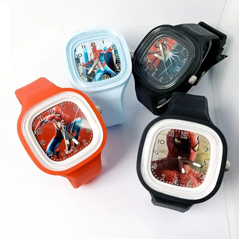 Montres Marvel Cartoon pour enfants, montre-bracelet à quartz carrée, Spider Man, The Avengers, garçon, fille, étudiant, silicone, Shoous Relogio