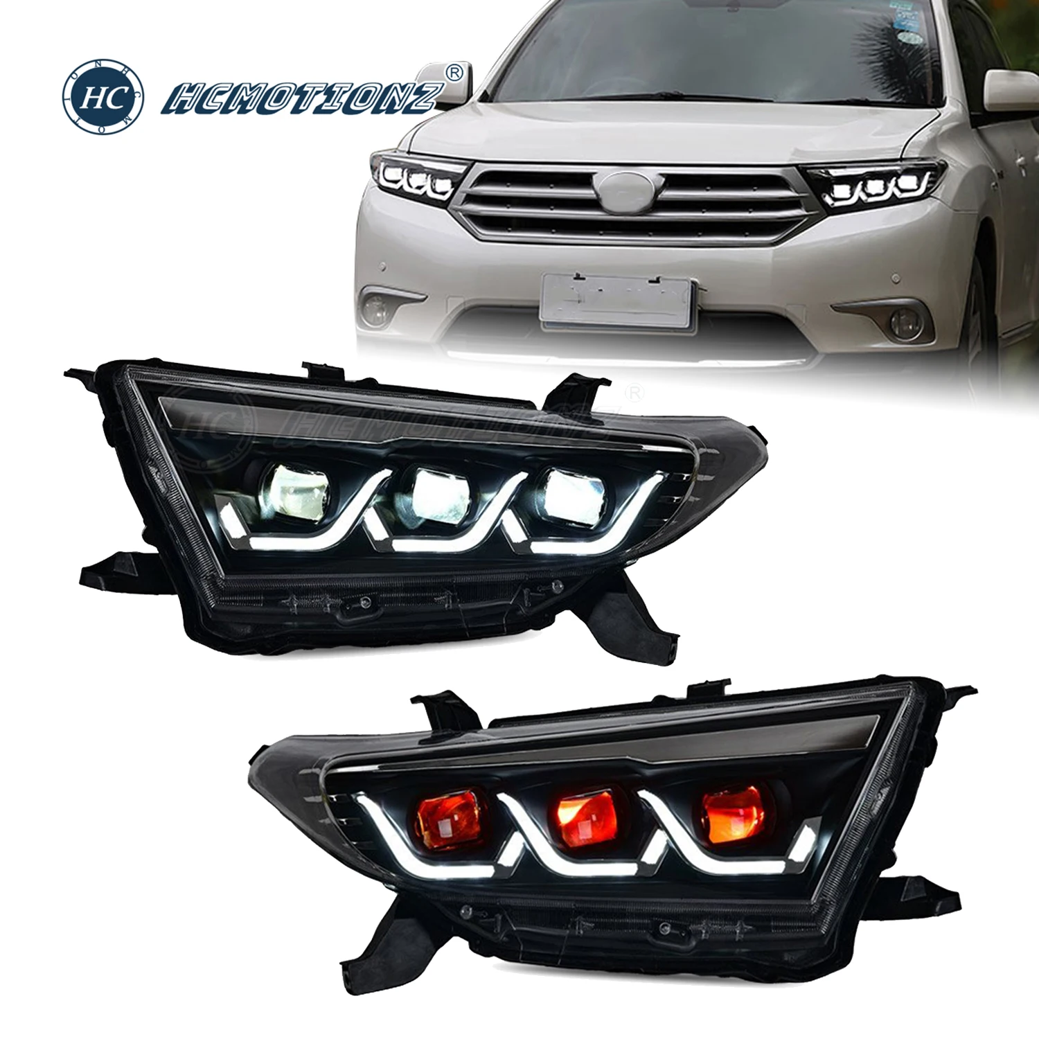 

HCMOTIONZ Headlights for Toyota Highlander 2011 2012 2013 Car Front Lamps Assembly LED Lighting System DRL Start UP Animation