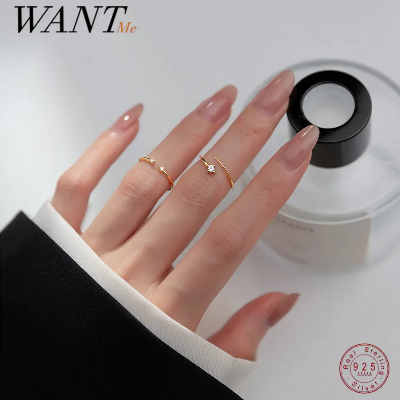 WANTME-Anillo de Plata de Ley 925 con circonita pequeña para mujer, sortija ajustable de estilo coreano, accesorios de joyería de oro