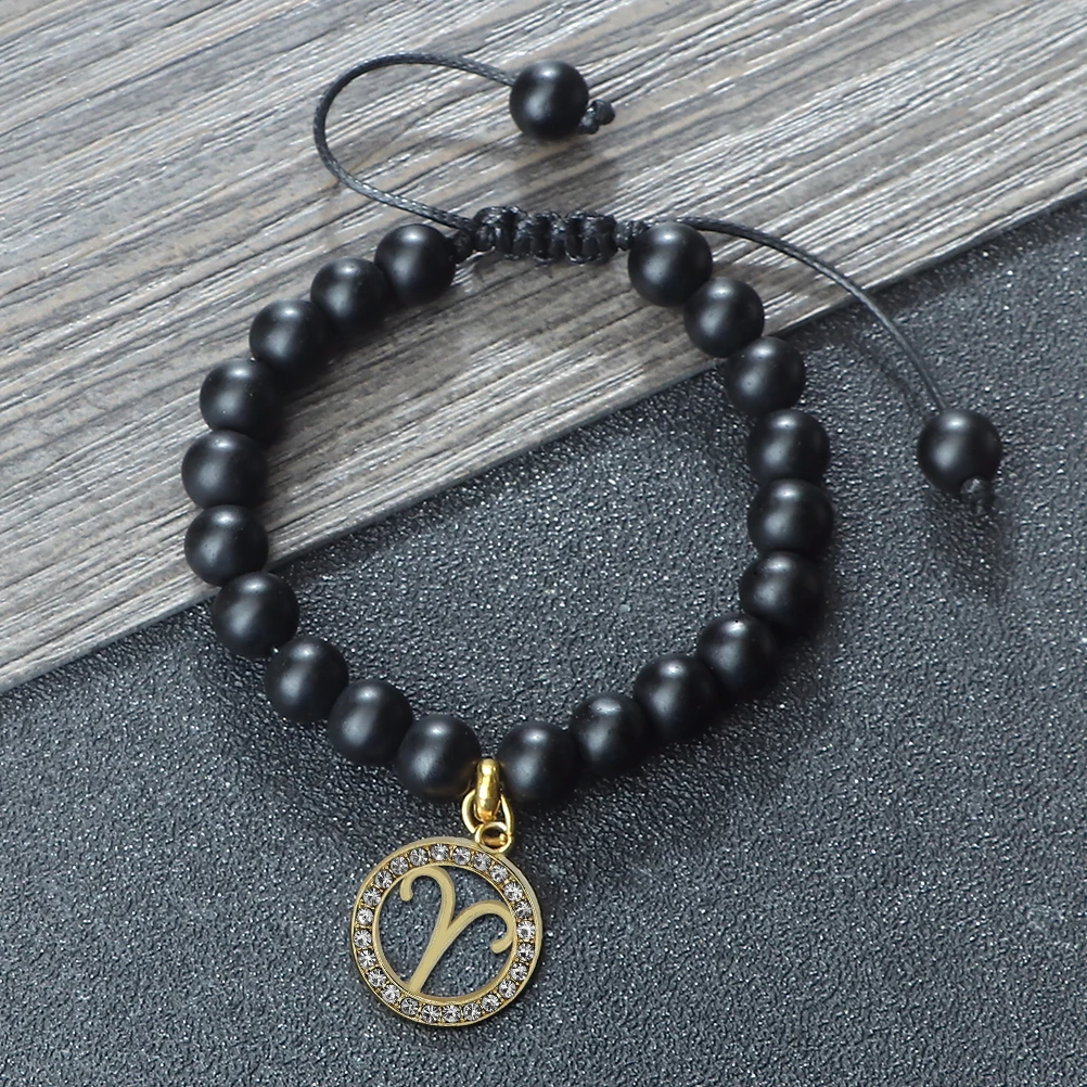 8mm Black Matte Twelve Signs Pendant Braided Bracelet Gemini Libra Leo Couple Bracelet&Bangles Adjustable Pulsera Jewelry Gift