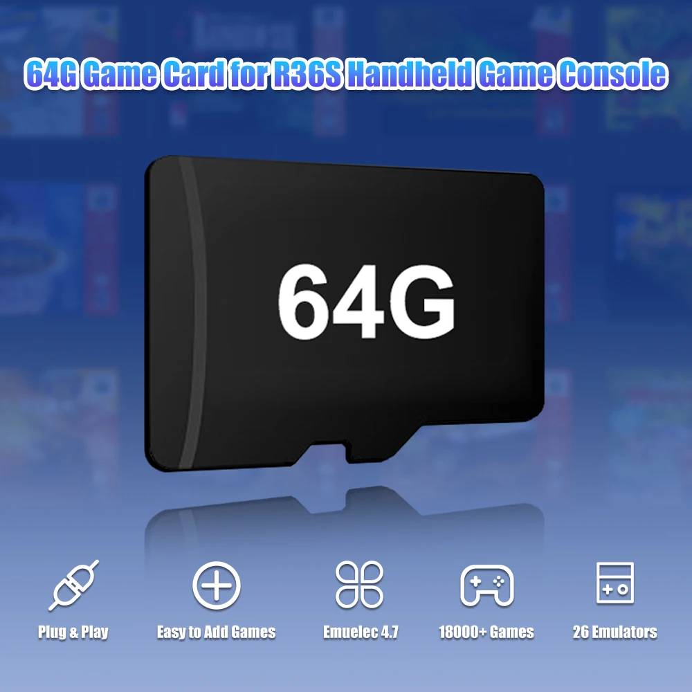 Scheda TF di gioco 64G per console di gioco portatile retrò video R36S EmuELEC 4.7 OS Costruito oltre 18000 giochi retrò per PS1/PSP/N64/SS/SNES