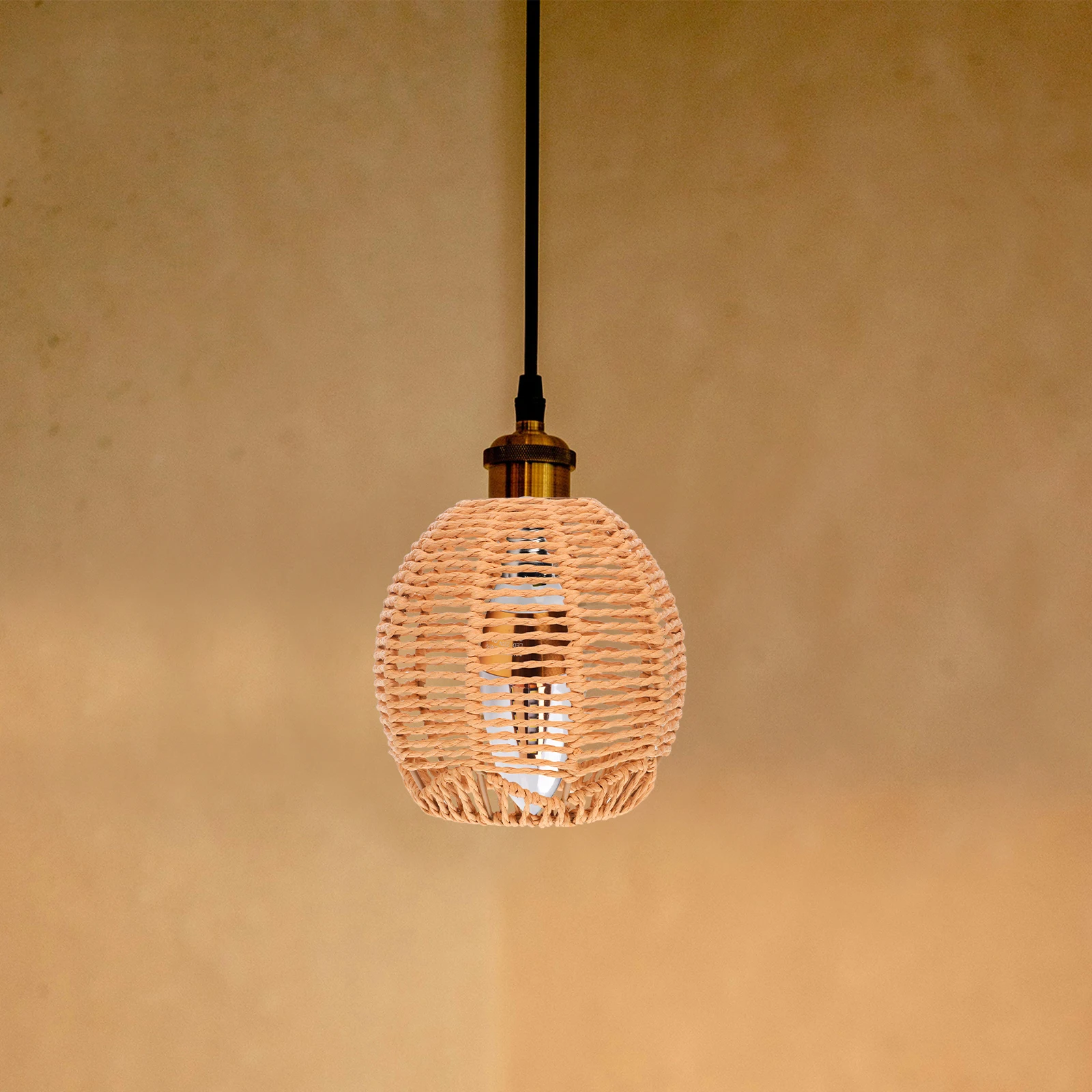 

Woven Paper Rope Lamp Shade 42mm Diameter Hole Rattan Pendant Light Cover Khaki Nordic Style Home Decor Wicker