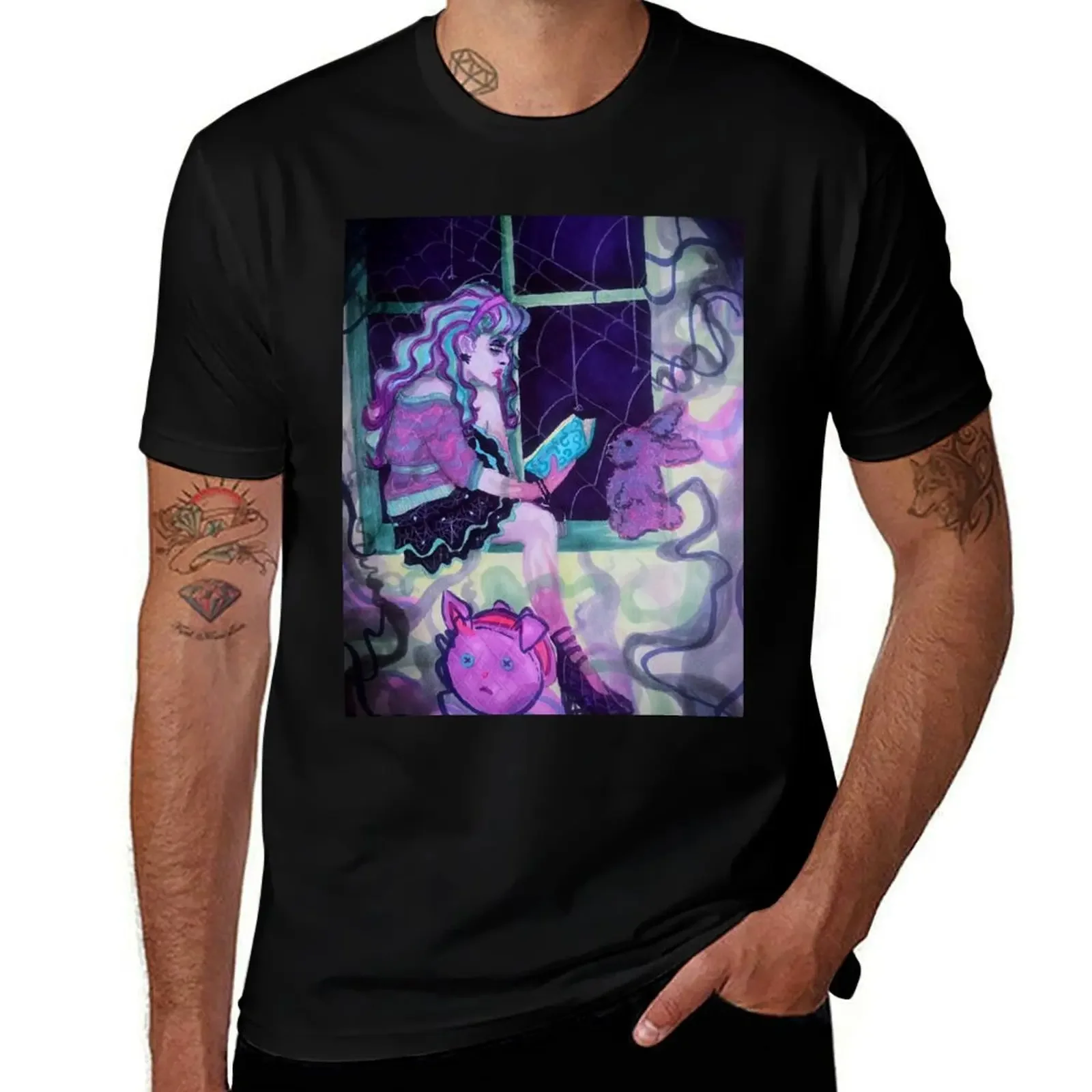 Twyla in the Library T-Shirt hippie clothes blue archive oversized t shirt oversize t-shirts man t shirts for men