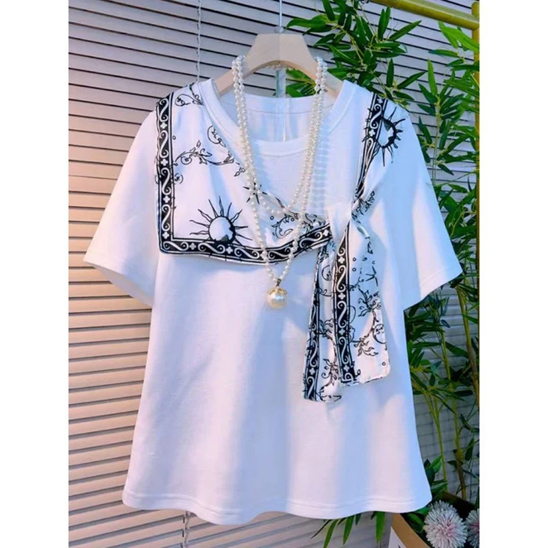 Shirt Women's guaranteed, for Spring Slim 2026 made Cotton photography Scarf printed, balabala Short loose With measurements big, Clothing Modern New