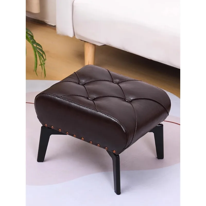 

Nordic light luxury living room coffee table low stool entry foyer shoe change stool leather art round stool sofa ottoman home b