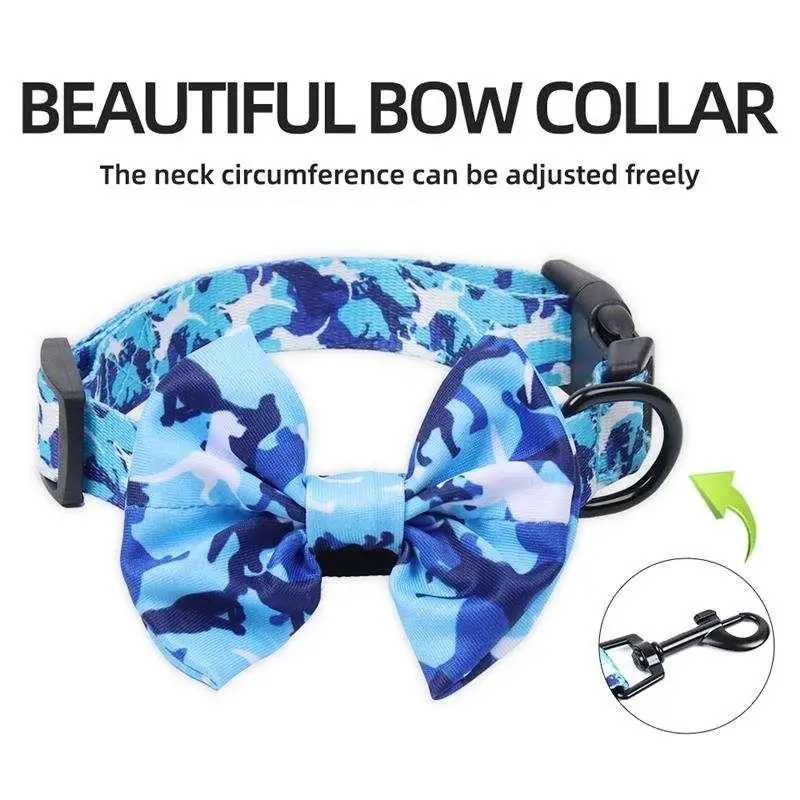 OKKPETS Camo Pet Dog Harness 5 Piece Set With Collar Leash Bow Tie Poop Bag Adjustable Puppy Comfortable No Pull Dog Accessories