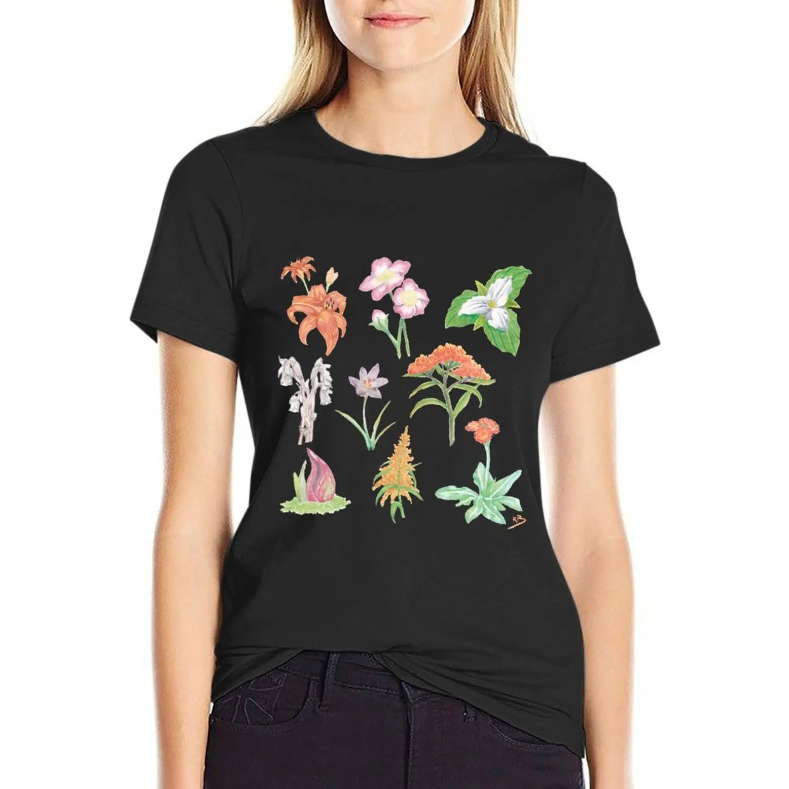 Wildflowers Watercolor Painting T-Shirt Female clothing hippie clothes white t-shirts for Women