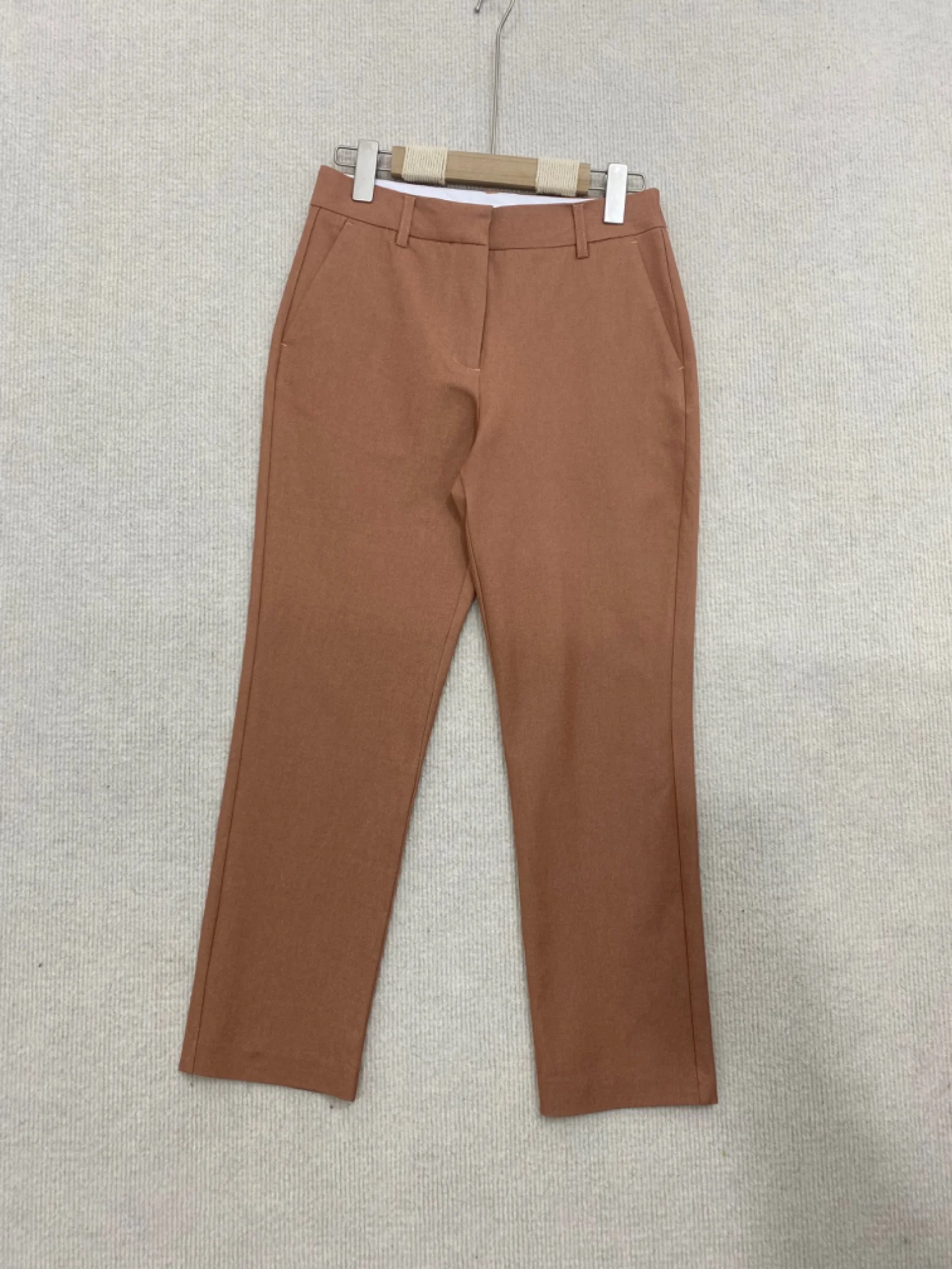 

Elegant High Waist Straight Leg Casual Pants for Women Autumn Winter Commute Suit Pants TH Faux Leather Texture Elastic Ladie...