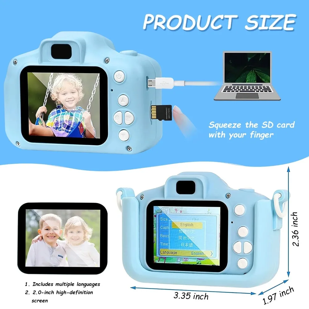 Cámara para niños, cámara selfie 1080P para niños pequeños con cubierta de silicona, tarjeta SD de 64 GB incluida