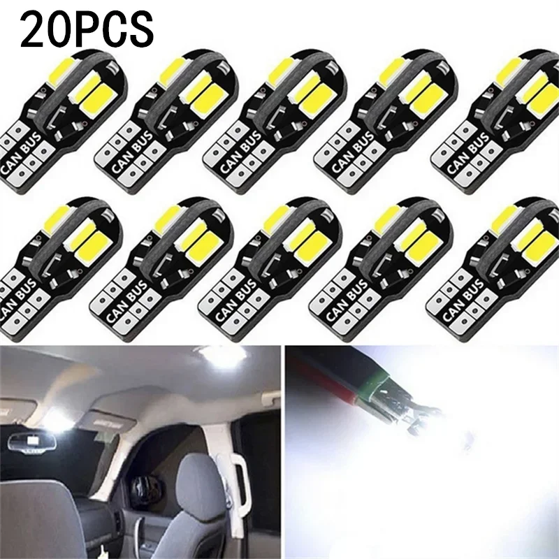 

10/20 упаковок W5W T10 Светодиодные лампы Canbus 8SMD 12 В Светодиодные салонные лампы с картой Купольные фонари Парковочный свет Автосигнальная лампа