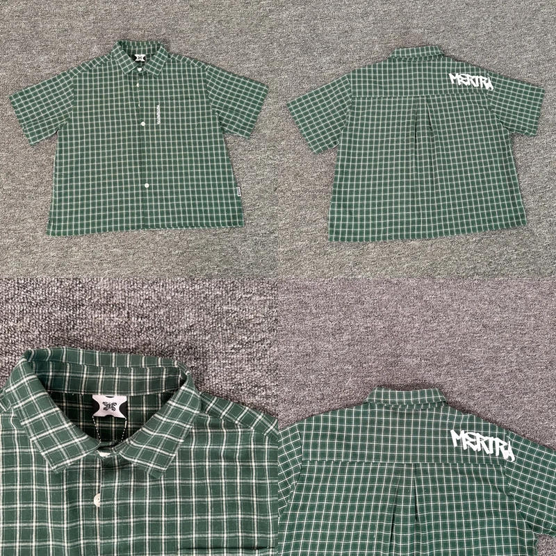 

Модные зеленые клетчатые рубашки, классическая футболка с буквенным принтом для мужчин и женщин, хлопковая повседневная футболка с коротким рукавом Mertra, новая американская уличная одежда