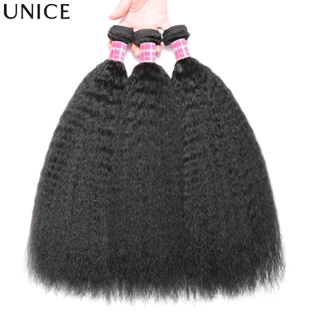 

Наборы прямых волос UNice Kinky Straight, 1/3/4 шт., 100% натуральные человеческие волосы, 100 грамм в наборе, необработанные, натуральные, для наращивания