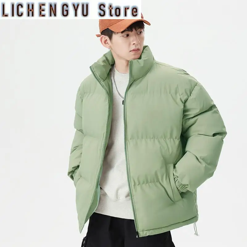 Autumn and Winter  Dopamine  Cotton  Jacket, Men's Stand-up Collar Coat, Men's  Thick Pure Color Warm Cotton Jacket, Cotton Coat