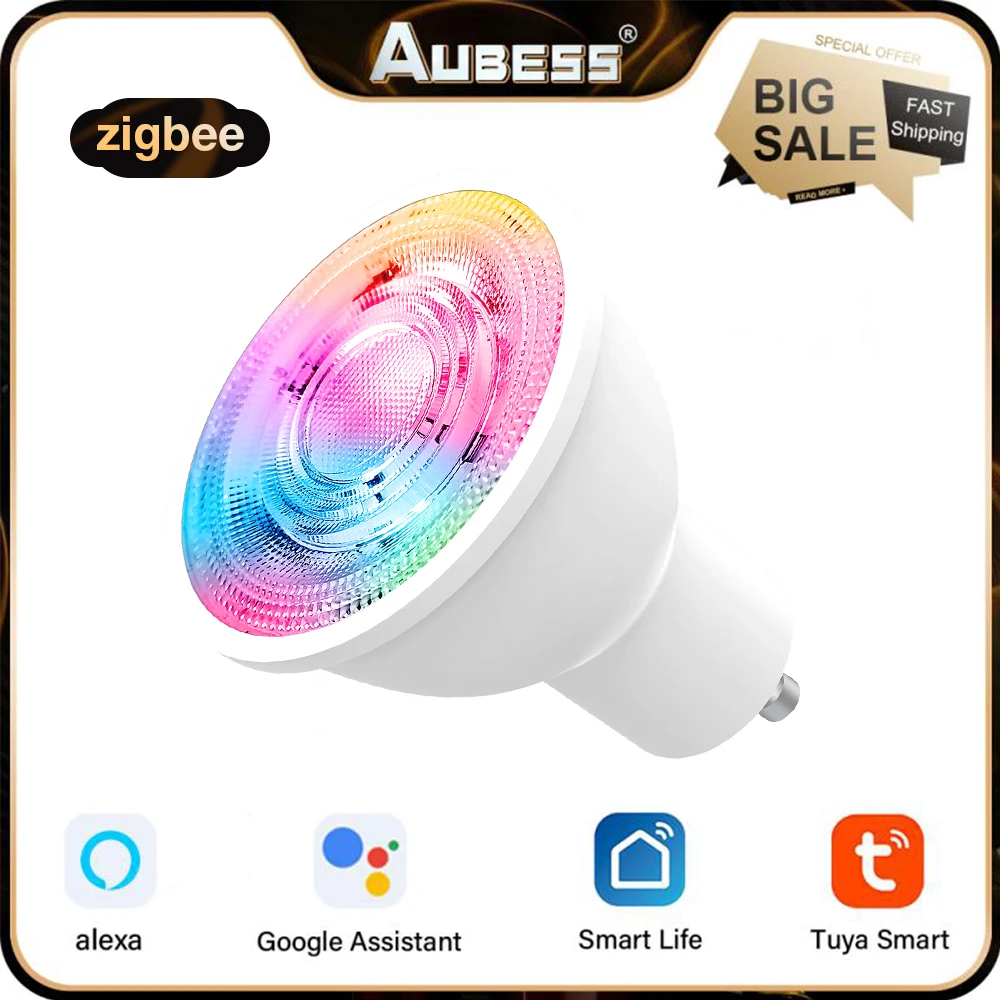 

Tuya ZigBee Smart GU10 Light Bulb Spotlight RGB+CCT 5W Dimmable Lamps Smart Life APP Control Work With Alexa Google Smart Home