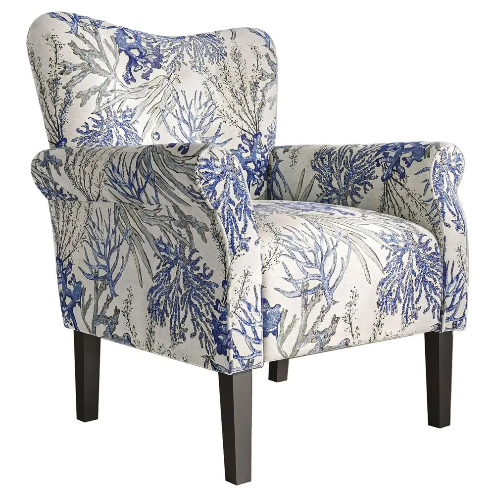 Modern Accent Chair for Living Room, High Back Linen Armchair with Wooden Legs, Upholstered Wingback Side Chair Padded Armrest