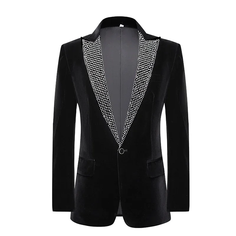 New Men High-quality Stage Performance Suit One Button Slim Dress Jacket Singer Host Stage Performance Luxury Splicing Blazer