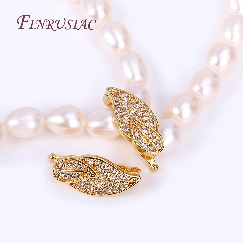 8X17.5MM 18K Real Gold Plated Leaves Pearl Clasps Accessories,Brass metal Inlaid Zircon Crystal Gemstone Pendant Clip Clasps