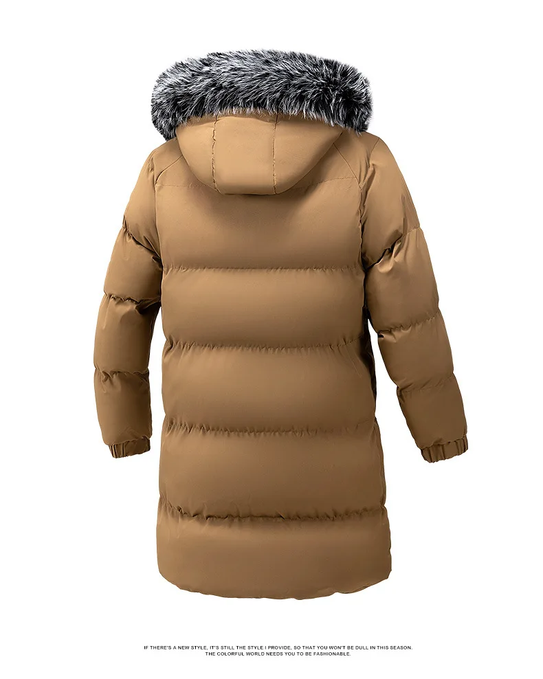 Winter Men's Hooded Jacket Large Fur Collar Thick Warm Cotton Coat Medium-Length Versatile Windproof Fashionable Workwear