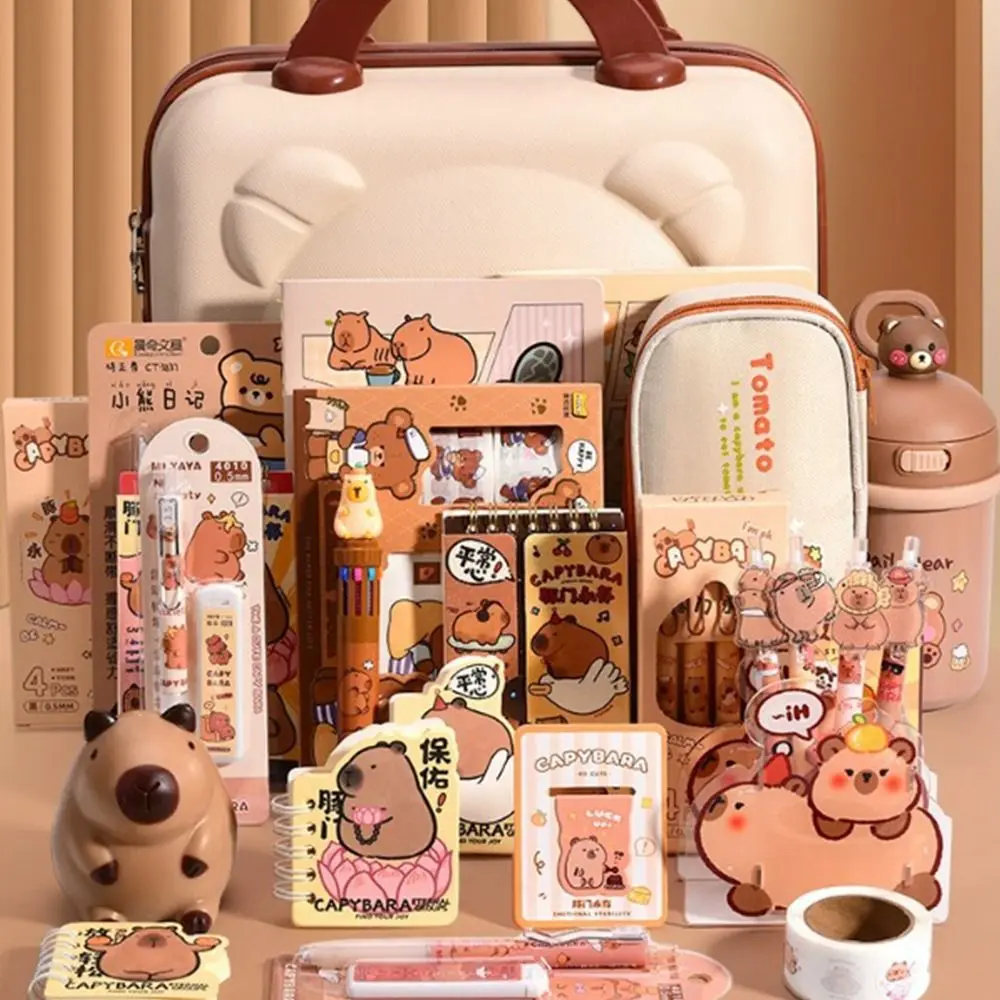 Cute Capybara Stationery Set High-Quality Durable School Supplies Notebook Stickers Ruler, Pencil Pen Case Kawaii