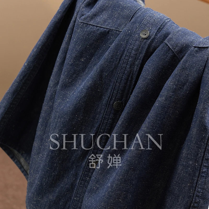 French  High-quality Yarn-dyed Linen + Cotton Arc Pendulum Sleeveless Shirt Women's 1Y47 Women Tops Blusas Mujer