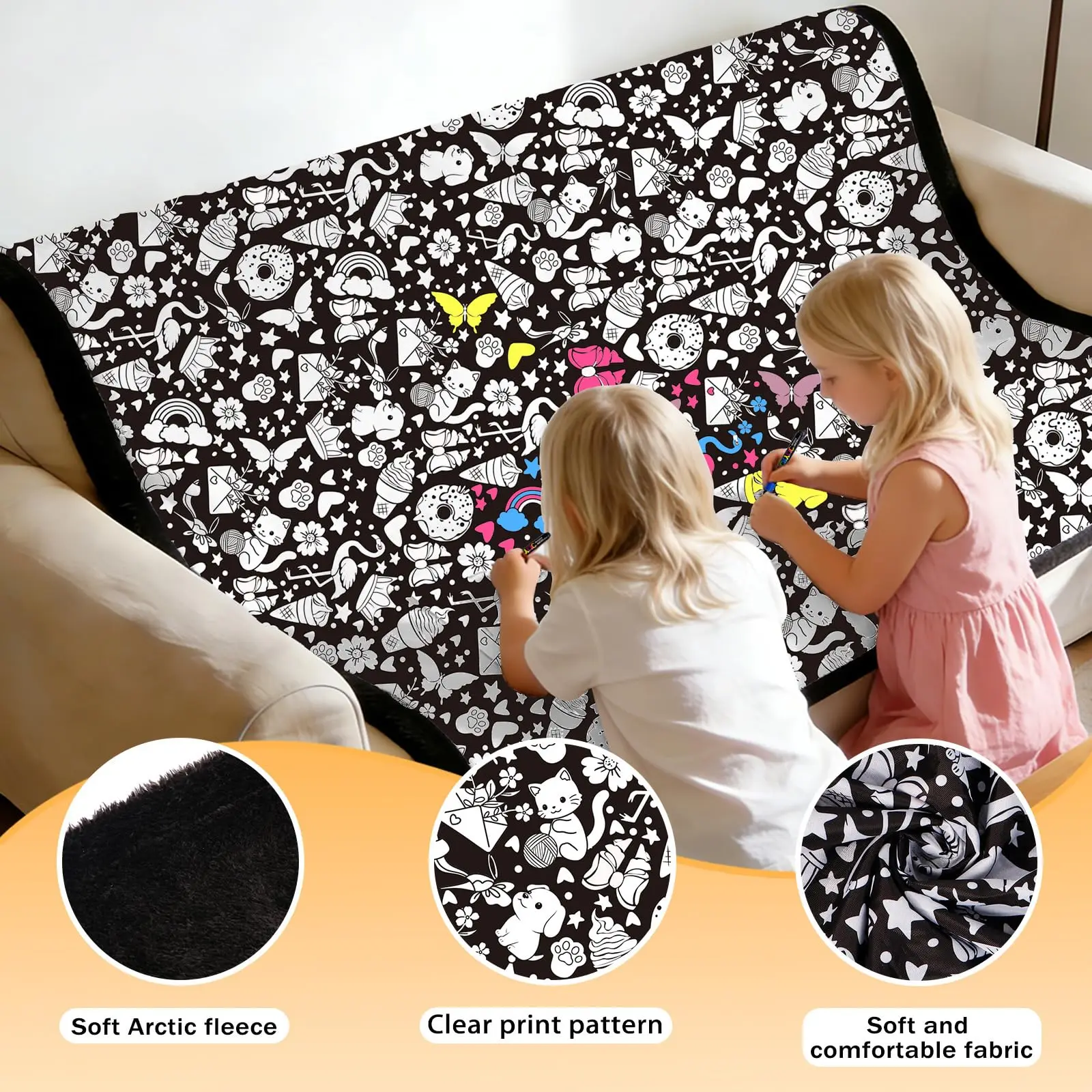 DIY Coloring Blanket for Kids Adults with 24 Washable Markers Arts and Crafts Doodle Activity Kit for Family Bonding
