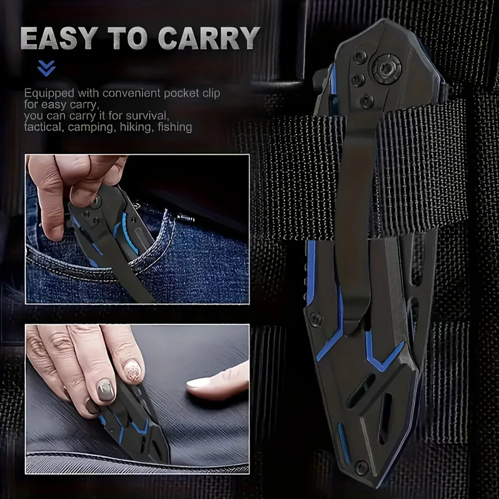 High hardness outdoor folding knife camping portable self-defense knife stainless steel dual color survival knife multifunctiona image 3