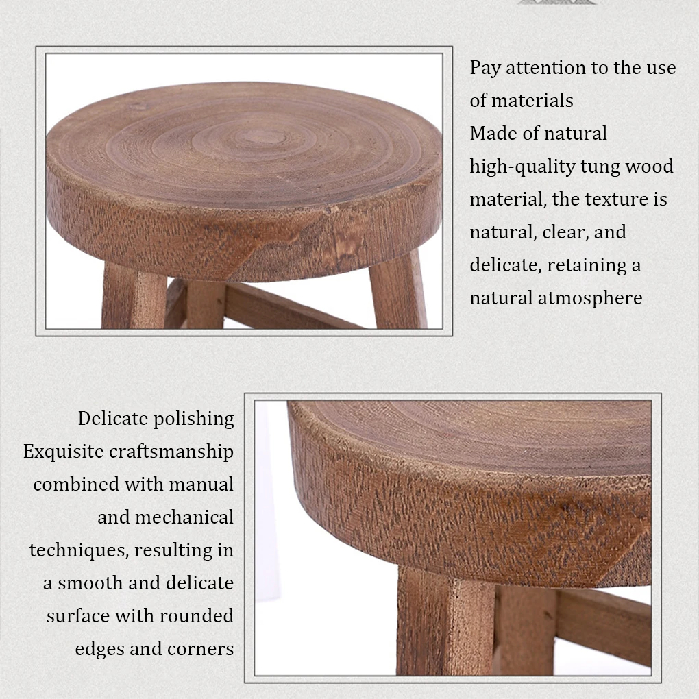 Wood Low Stools Small Round Shape Bench Plant Stand Chair Tea Table Floor Stool Flower Pot Holder Shelf Garden Ornaments