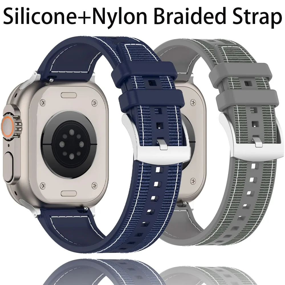 سيليكون + النايلون مضفر حزام ل أبل الترا 3 49 مللي متر S11-10 42 مللي متر 46 مللي متر الفرقة iWatch 9 8 7 45 مللي متر 41 مللي متر 6 5 SE 44 مللي متر 40 مللي متر سوار