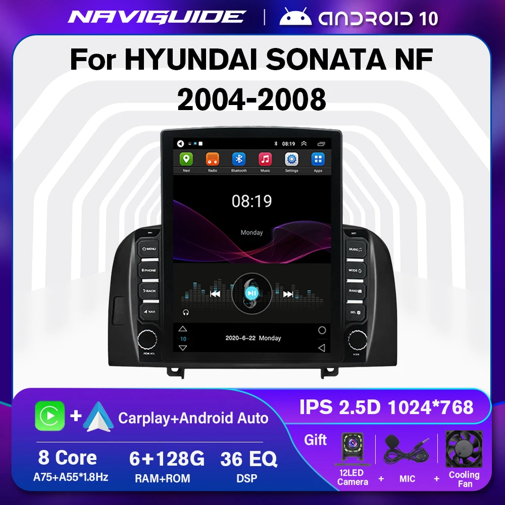 

NAVIGUIDE Android 10.0 Car Radio For Hyundai SONATA NF 2004-2008 For Tesla Style Multimedia Player GPS Carplay Head Unit 9.7''