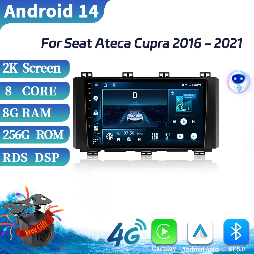 Android 14 For Seat Ateca Cupra 2016-2021 Car Radio Wireless Apple Bluetooth Carplay Navigation GPS Auto Video 4G Touch Screen