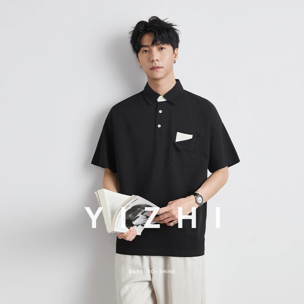 Men's Fashion POLO Shirt 2025 Summer New Lapel Short Sleeve T-shirt Loose Button Pocket Half Sleeve Top Men's Polo Shirt