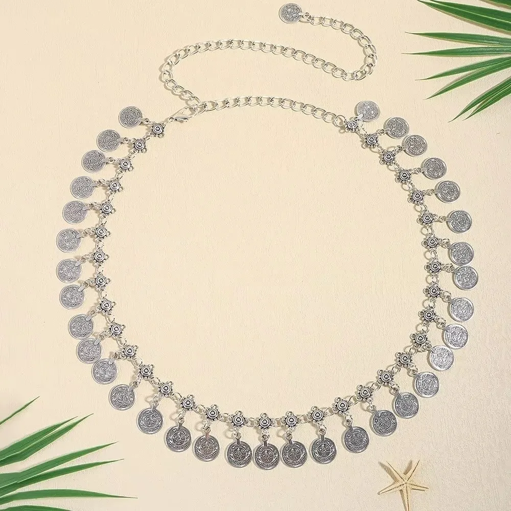 

Ethnic Style Retro Metal Belly Chain Gold/Silver Shaking Coins Waist Belt Tassels Design Body Chain for Women