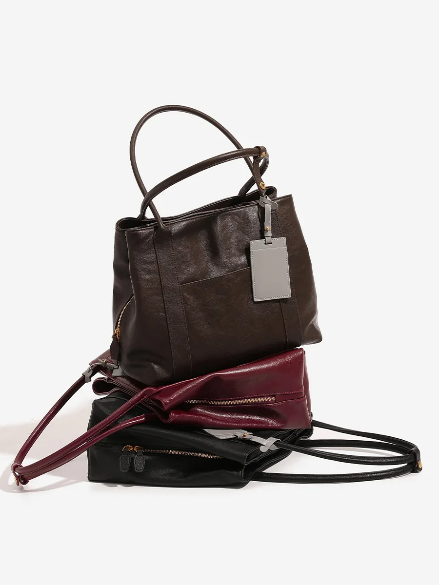 

Retro Large Capacity Tote Bag for Women New Multi-Layer Commuter Single Shoulder Handbag Briefcase Computer Bag