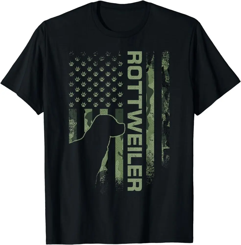 Vintage USA American Camo Flag Rottweiler Rottie Silhouette T-Shirt For Man Woman Short Summer Tees Luxury Brand