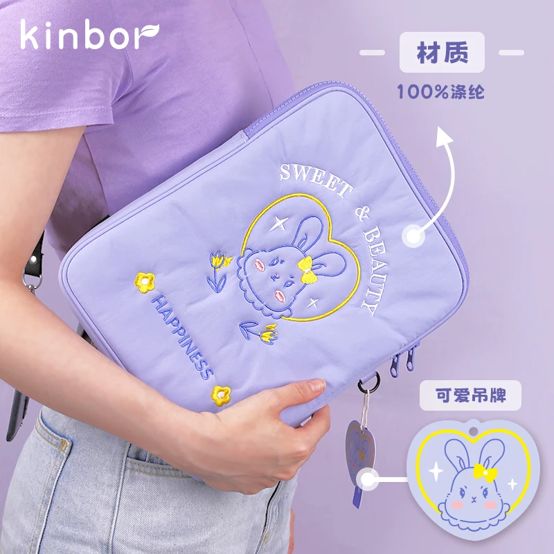 Kinbor Cartoon Kawaii Ipad Storage Bag Cover Case Portable Large-Capacity protective Bag For Apple Huawei Tablet Xiaomi Handbag