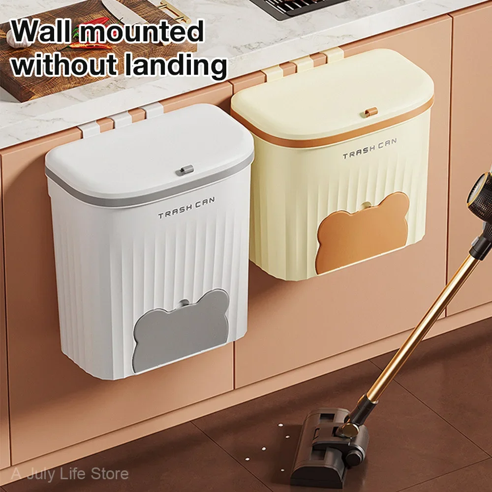 8.5/12L Kitchen Wastebasket Wall Mounted Trash Can with Lid Bathroom Trash Bin Garbage Can for Cabinet Under Sink Compost Bin