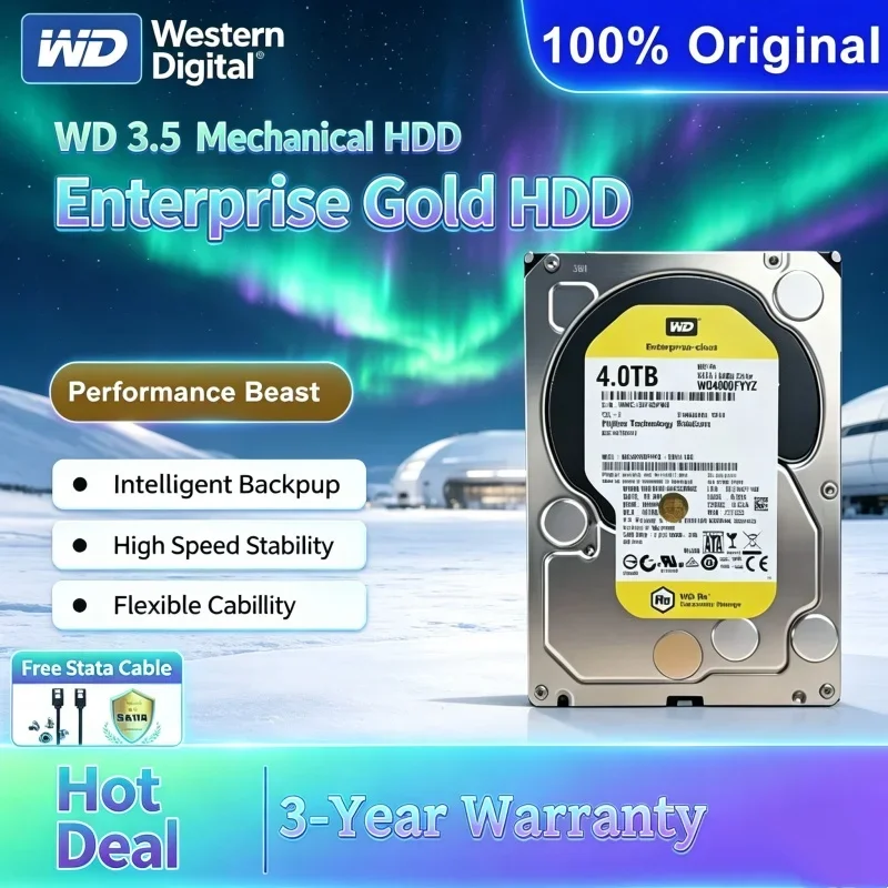 Western Digital WD HDD 3.5"Enterprise Mechanical Hard Drive Gold 1TB/2TB/4TB Resilient for Work Computer RAID Cabinet