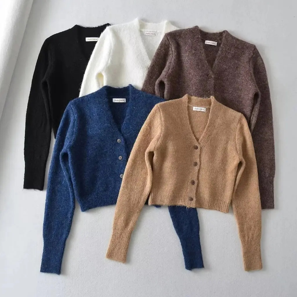 

Women's V-neck Knitted Cardigan High-grade Plush Single-breasted College Style Autumn Winter Trendy Sweater