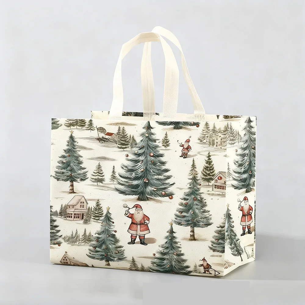 

Christmas Non-Woven Handbag Santa Snowflake Printed Thickened Waterproof Tote Bags Shopping Bag Xmas New Year Gift Packaging Bag